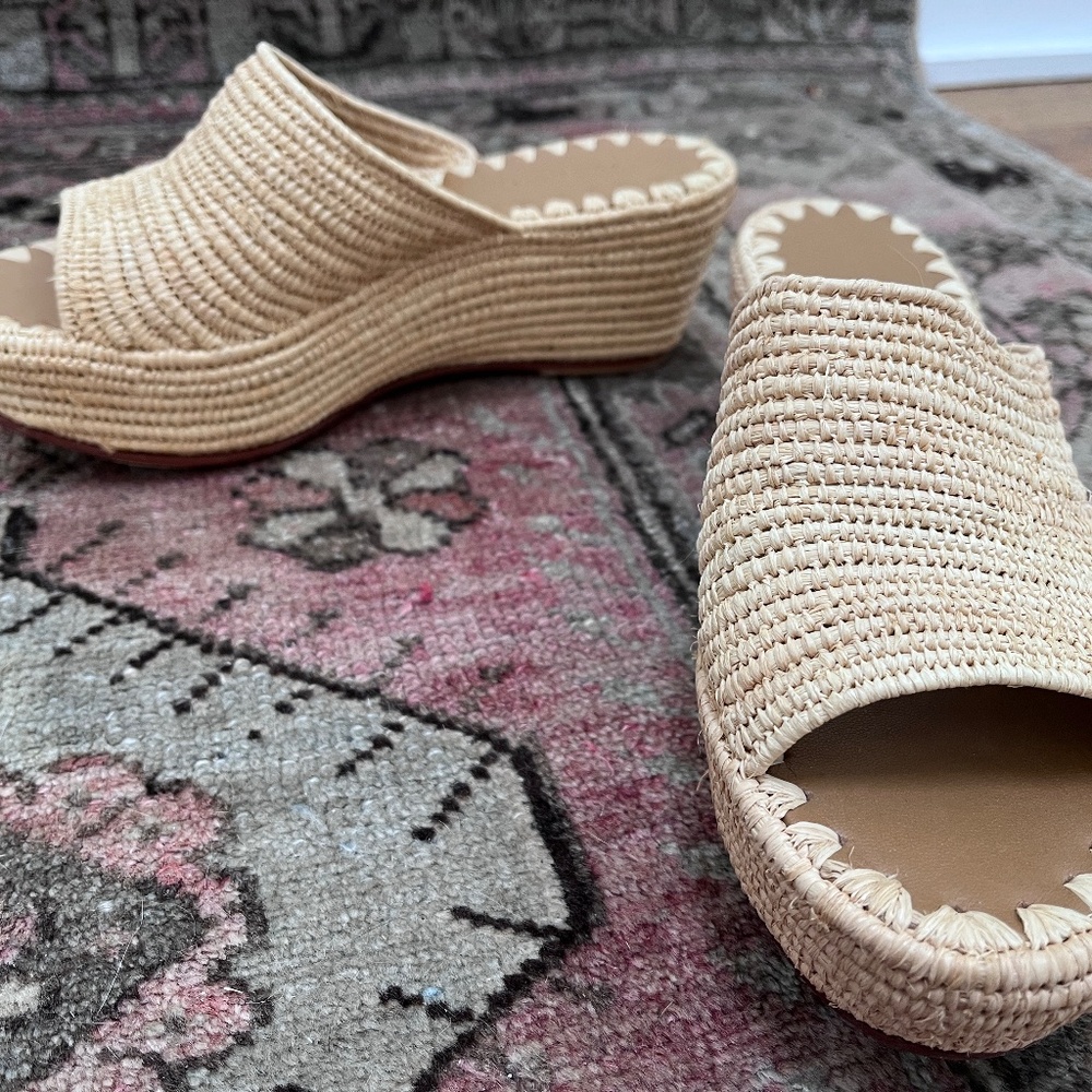 Carrie Forbes Woven Raffia Wedge Slide Sandals 8.5 - Picture 4 of 4